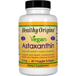 Healthy Origins, Vegan Astaxanthin, 4 мг, 60 мягких желатиновых капсул