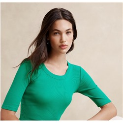 RIBBED ELBOW-SLEEVE T-SHIRT