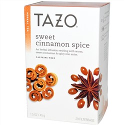 Tazo Teas, Приправленный сладкой корицей, декофеинированный травяной чай, 20 фильтр-пакетов, 1,5 унции (45 г)