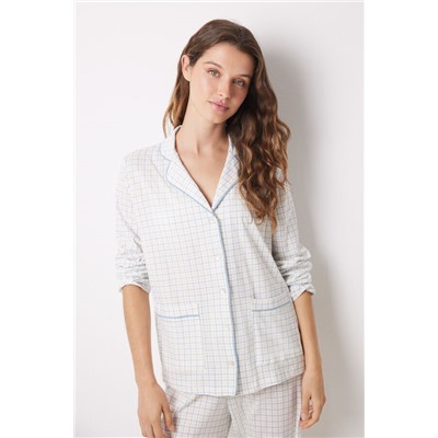 Pijama largo camisero algodón cuadros