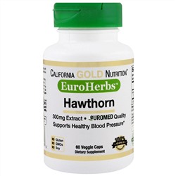 California Gold Nutrition, CGN, боярышник XT, EuroHerbs 300 мг, 60 растительных капсул