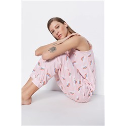 TRENDYOLMİLLA Açık Pembe Gökkuşağı Desenli Atlet-Pantolon Örme Pijama Takımı THMSS23PT00092
