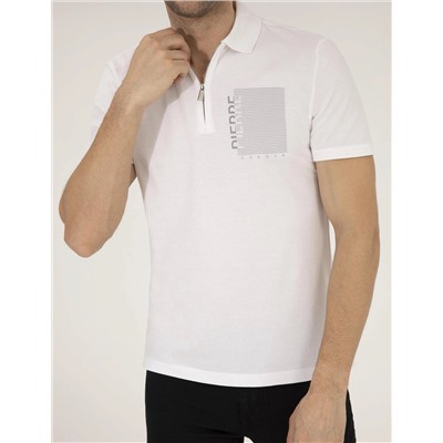 Beyaz Slim Fit Fermuarlı Polo Yaka Tişört