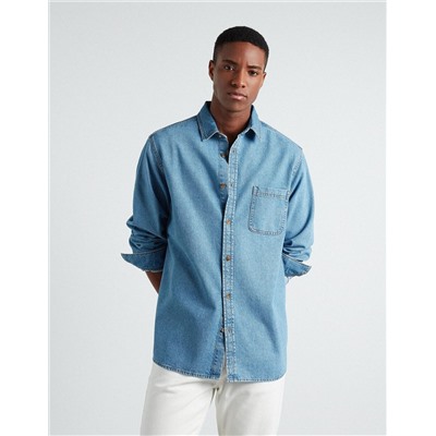 Pocket Denim Shirt, Men, Blue