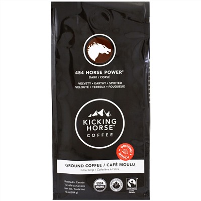 Kicking Horse, 454 лошадиных сил, темный, молотый кофе, 284 г (10 унций)