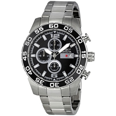 INVICTAII Black Dial Chronograph Stainless Steel Men's Watch