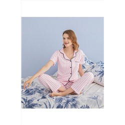 Lila Düğmeli Viskon Pijama Takımı D-101