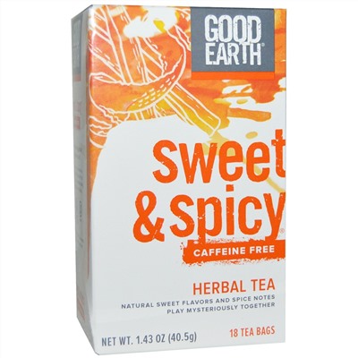 Good Earth Teas, Сладкий и пряный травяной чай, без кофеина, 18 чайных пакетиков, 1,43 унции (40,5 g)