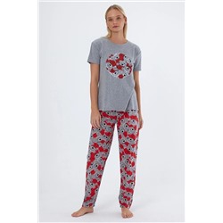Avones Gri Ayıcık Baskılı Pamuklu T-shirt-Pantolon Örme Pijama Takımı av1030625.00002