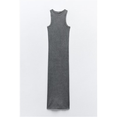 WASHED-EFFECT RIBBED FITTED DRESS