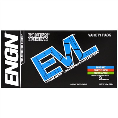 EVLution Nutrition, ENGN Pre-Workout Engine, Variety Pack, 3 Packets, 0.4 oz (11.2 g) Each