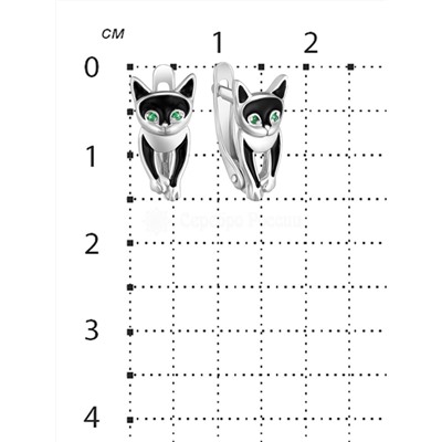 Серьги-детские из серебра с эмалью и фианитами родированные - Кошки 925 пробы 5100эр1