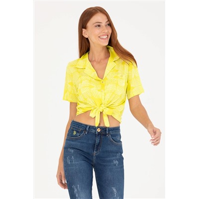 Kadın Neon Sarı Örme Gömlek