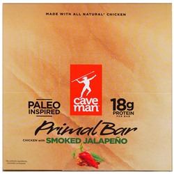 Caveman Foods, Primal Bar, Chicken with Smoked Jalapeno, 12 Bars, 1.5 oz (42 g) Each