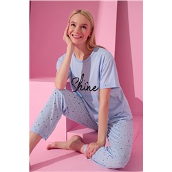Meba Kısa Kol Yıldız Desen Mavi Shine Pijama Takımı ARCN-90104