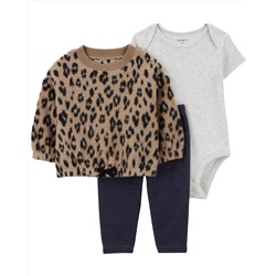 Baby 3-Piece Leopard Sherpa Sweater Set