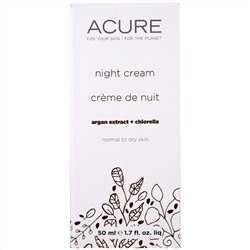Acure Organics, Ночной крем, стволовые клетки аргана + хлорелла, 50 мл