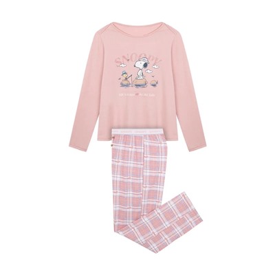 Pijama largo 100% algodón rosa Snoopy