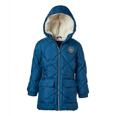 Teal Patch-Pocket Hooded Quilted Puffer Jacket - Girls
