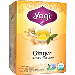 Yogi Tea, Чай с органическим имбирем, без кофеина, 16 чайных пакетиков, 1.12 унций (32 г)