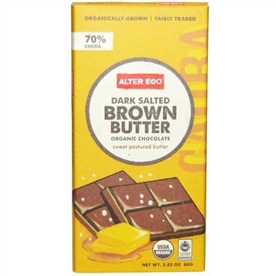 Alter Eco, Органический шоколад, темный, с соленым коричневым маслом, 2,82 унции (80 г)