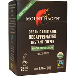 Mount Hagen, Органический растворимый кофе без кофеина, приобретен на основе честной торговли, 25 упаковок (50 г)
