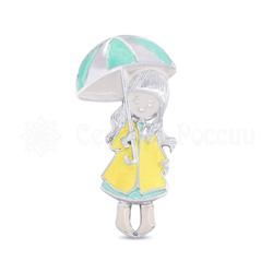 Брошь из серебра с эмалью Девочка под зонтом родированная бр-052э-4