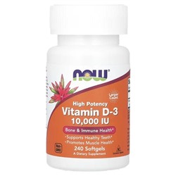 NOW Foods, Vitamin D-3, High Potency, 10,000 IU, 240 Softgels By NOW Foods