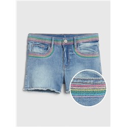 Kids Embroidered Patch High Rise Denim Shorts