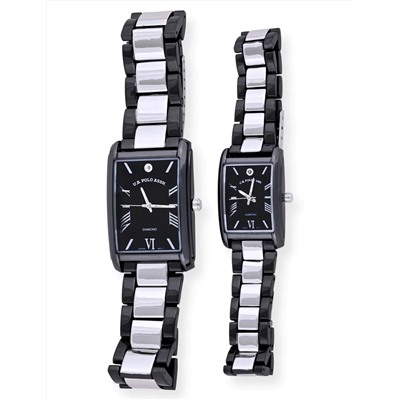 HIS AND HERS BLACK AND SILVER DIAMOND WATCH SET