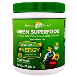Amazing Grass, Зеленый суперпродукт, энергия, лимон лайм, 7,4 унции (210 г)