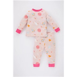 Defacto Kız Bebek Desenli Uzun Kollu Pijama Takımı B2160A523WN