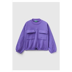 United Colors of BenettonKız Çocuk Mor Cep Detaylı Balon Kollu Sweatshirt