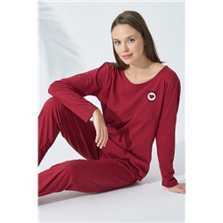 Siyah İnci Bordo Pamuklu Uzun Kollu Pijama Takımı 7606