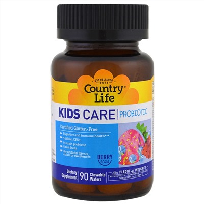 Country Life, Пробиотик Kids Care, ягодный вкус, 90 жевательных вафель