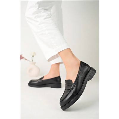 GNS Shoes Hakiki Deri Siyah Kadın Ayakkabısı Lofer