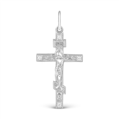 Крест из родированного серебра с фианитами