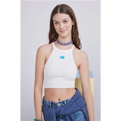 Crop top halter seamless blanco