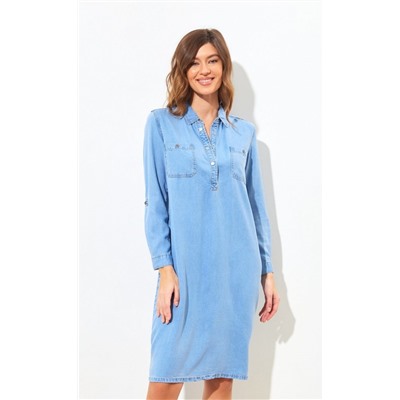 Платье джинсовое с длинным рукавом P312-0310 голубое