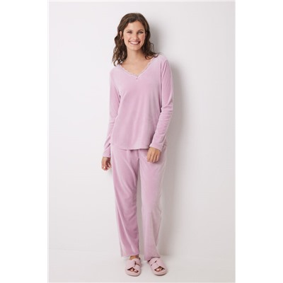 Pijama largo terciopelo soft touch rosa