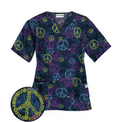 Happy Scrubs® Peace Out Navy Scrub Top
