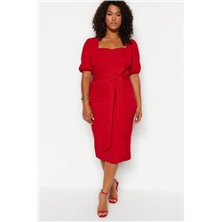 Trendyol Curve Kırmızı Kuşak Detaylı Dokuma Elbise TBBSS23AH00251