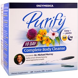 Enzymedica, Очищение, десятидневный курс полной очистки организма, 10 пакетиков до полудня / 10 пакетиков после полудня