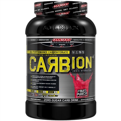 ALLMAX Nutrition, CARBion+, Maximum Strength Electrolyte + Hydration Energy Drink, Fruit Punch, 2.46 lbs. (1.12 k)