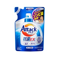 KAO Гель для стирки белья Attack EX Multi-Action ВСЕ В ОДНОМ Высокоэффективный многофункциональный антибактериальный для сушки в помещении, аромат свежести, 690 гр. сменная упаковка