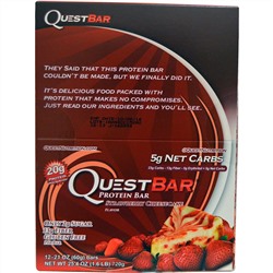 Quest Nutrition, QuestBar, протеиновый батончик, клубничный чизкейк, 12 батончиков, 2,1 унции (60 г) каждый
