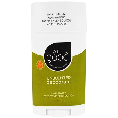 All Good Products, "Все хорошее", дезодорант, без запаха, 2,5 унции (72 г)