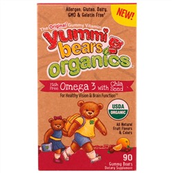 Hero Nutritional Products, Вкусные мишки Organics, Омега-3 с семенами чиа, полностью натуральные фруктовые ароматизаторы и красители, 60 желатиновых мишек