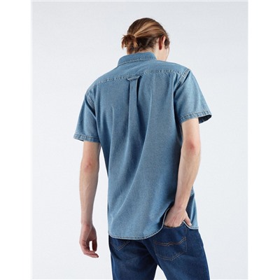 Denim Short Sleeve Shirt, Men, Blue