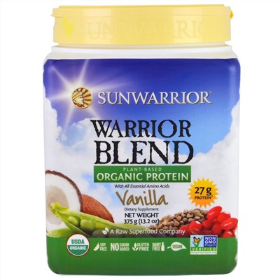 Sunwarrior, Warrior Blend, растительный органический протеин, ваниль, 13,2 унции (375 г)
